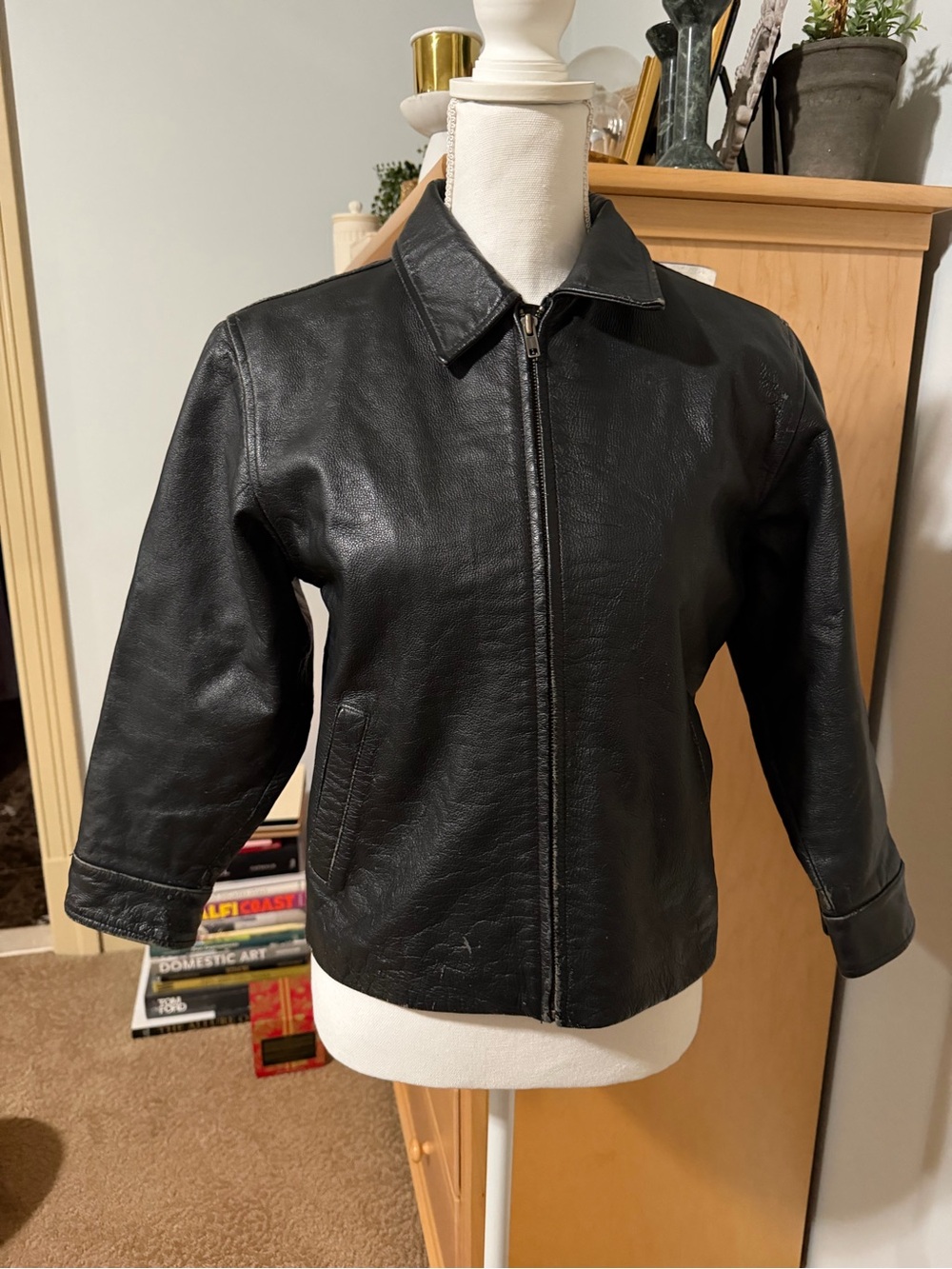 Vintage Gap Real Leather Classic Black Leather Zip Jacket